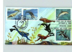 Handbemalte GEMEINSAME AUSGABE von OLDE WELL CACHETS, SEA LIFE, U.S.S.R. & U.S., FDC - Bild 1 von 1