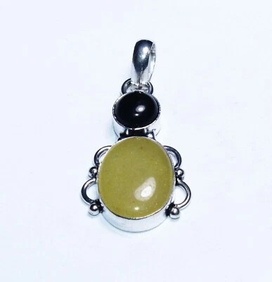 Joyería colgante hecha a mano con piedras preciosas de ónix negro de calcita amarilla tamaño 1,5 pulgadas Foto 1 de 4