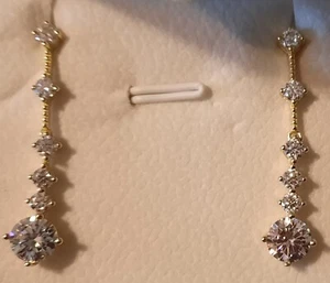 Moissanite drop earrings 3cttw/pair 18k yellow gold plated 925 silver studs - Picture 1 of 3