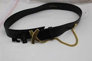 Cinturón Vintage Paloma Picasso Cuero Negro Tono Dorado Cadena Hebilla M80 - Imagen 1 de 7