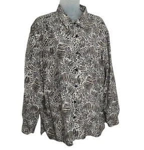 Blusa de Seda Anna and Frank Botón Frontal XL Manga Larga Estampado Animal Mob Esposa - Imagen 1 de 12