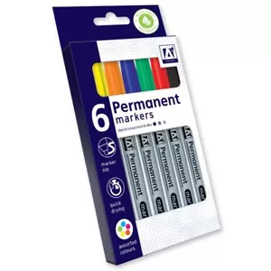6 Pack Permanent Marker Pens Assorted Multi Colour bullet Point Tip - Picture 1 of 4