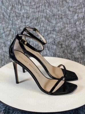Stuart Weitzman Nudistcurve 100 Heels Black Patent Sandal size 9.5 - Image 1 of 4