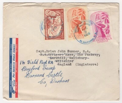 8 de diciembre 1956. Correo aéreo. San Salvador a Larkhill luego Castillo Barnard, Inglaterra. Foto 1 de 2