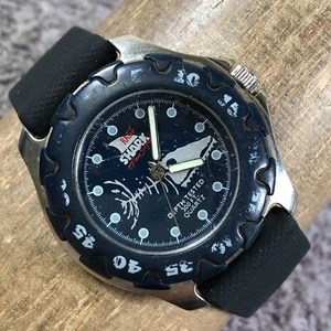 Vintage Freestyle Men Diver Shark Skeleton Dial Rubber Quartz 35mm Watch 7 1/2" - Picture 1 of 12