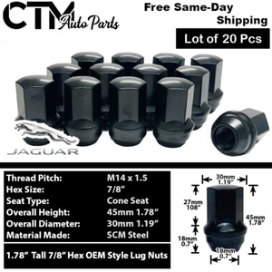 20x Black Jaguar E-Pace/F-Pace/I-Pace OEM Factory Wheel Lug Nut 14x1.5 Xtra Tall - Picture 1 of 3