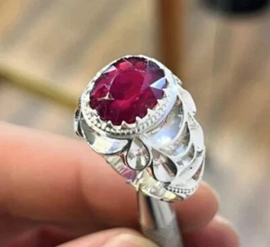 Natural Ruby Ring Sterling Silver 925 Handmade Yaqoot Ring Real Ruby Gem Ring - Picture 1 of 4
