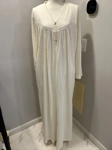 Vintage Shadow Line Nachthemd Ivory Langarm Kleid Gr. L Made In USA Reißverschluss - Bild 1 von 9