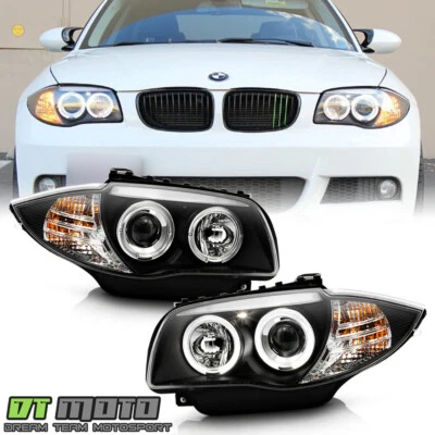 For Halogen Model 2008-2013 BMW E87 128i 135i Blk LED Halo Projector Headlights - Image 1 of 4