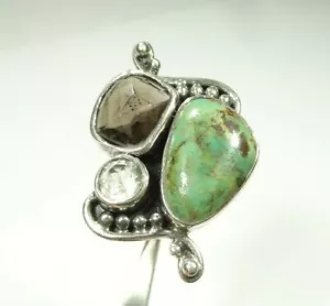 DESIGNER SANJEN TURQUOISE AQUAMARINE STATEMENT RING SIZE 9 STERLING 925 SILVER - Picture 1 of 12