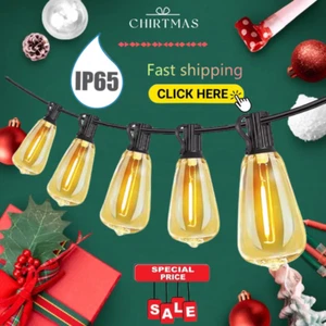 Outdoor String Lights 50ft LED ST38 Warm Edison String Lights Outdoor Waterproof - Picture 1 of 10