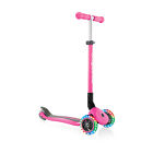 Globber Primo Foldable Kids Scooter With Light Up Wheels- Neon Pink