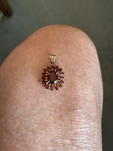 10K massiver Gelbgold Anhänger Halskette rotes Pyrop Granat Edelsteine Blume 3,5 ct - Bild 1 von 6