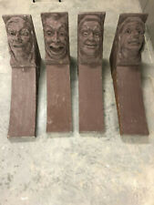 (4) Gothic English Tudor Antique Carved Beams Wood Heads Faces Corbels Salvage 