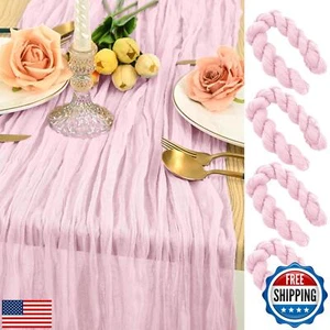 4 Pack Light Pink Cheesecloth Table Runner 14FT Gauze Table Runner with Natur - Picture 1 of 5