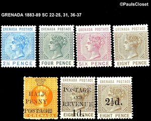 GRENADA 1883-89 SC 22-25 (MNH), 31, 36-37 (MVLH) QUEEN VICTORIA F/VF - Picture 1 of 2