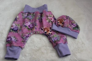 Babyset-Pumphose+mütze-Jogginghose-Handmade-Gr 56-62-68-Rehkitz-Babyparty - Bild 1 von 3