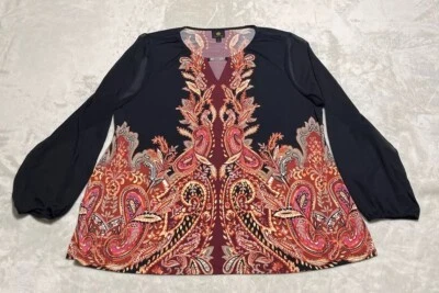 Blusa para mujer JM Collection 2XL negra cachemira pedrería transparente manga 3/4 Foto 1 de 4