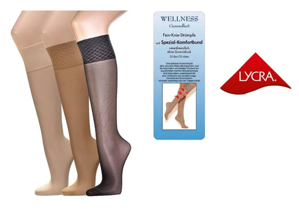 5,10 Paar Wellness Knie-Fein-Strümpfe Spezial Komfortbund ohne Gummidruck 30den - Bild 1 von 1