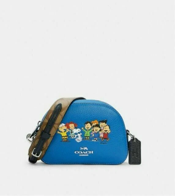 Coach X Peanuts Serena Mini Leather Crossbody Satchel With Snoopy and Friends - Blue (6490)