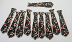 4 1/2" Beaded Black Tie Appliques Patches with Red Hearts 10 Pieces - Picture 1 of 4