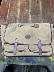 Vintage Ralph Lauren Beige Twill & Brown Leather Messenger Bag - Picture 1 of 5