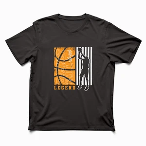 Black Color Graphic Tee Basketball Print Text Logo Men Women Custom T-Shirt 025 - Picture 1 of 2