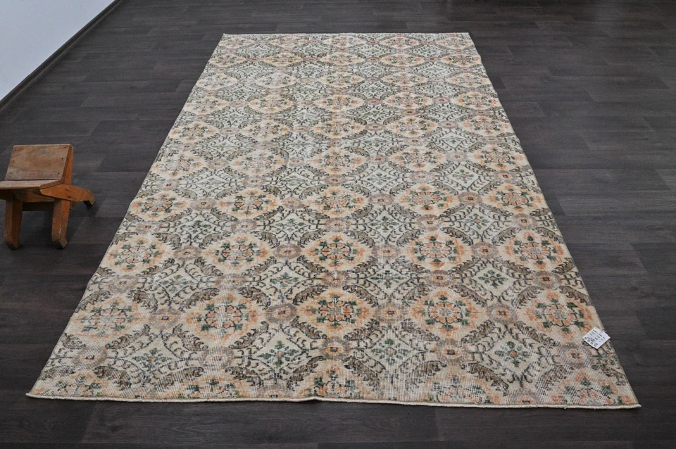 Oushak Turkish Vintage Rug 6x10 Kilim Rug Anatolian Handmade Boho Decor BEIGE - Image 1 of 4