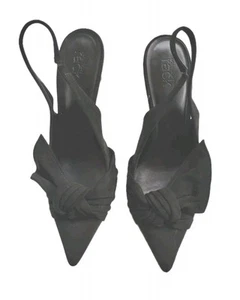 Nordstorm Rack Shoes Sz 8 Black Bow Suede Leather Slingbacks Pumps Heels - Picture 1 of 11