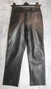 Conbipel Italy Black Leather Trousers UK 8 W26 L29 High Rise Real Vera Pelle - Picture 1 of 7
