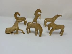 Vintage Japanese Horse Miniature Figurines Hand Carved Wood Set Of 6 - Picture 1 of 15