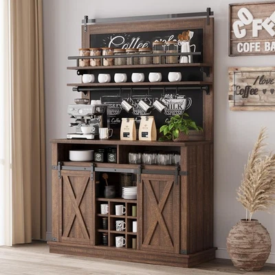 75" Coffee Bar Cabinet , Farmhouse Hutch Storage Cabinet ,Kitchen Buffet Cabinet - Image 1 of 4
