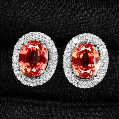 Exquisite Sunset Orange Sapphire 9.90Ct 925 Sterling Silver White Gold Earrings - Image 1 of 4
