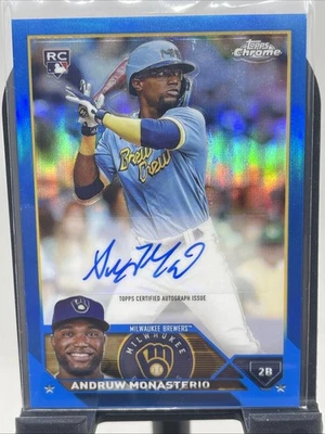 Andruw Monasterio 2023 Topps Chrome Update Autographs Blue RC #/150 Brewers - Image 1 of 3