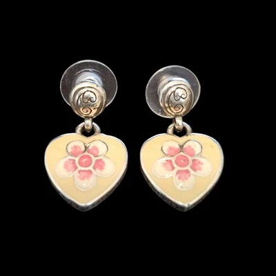 Brighton Spring Fever Cream & Pink Flower Silver Dangle Drop Earrings - Image 1 of 2