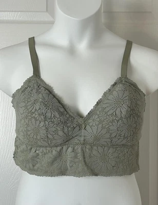 Aerie Bralette Womens XL Green Lace Longline Adjustable Straps Floral Lined Top - Image 1 of 4