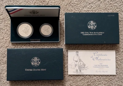 1995 Proof Silver Dollar Civil War Battlefield 2 Coin Set OGP - Image 1 of 3