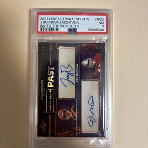 2021 Leaf Ultimate Joe Burrow Joe Montana /20 Ink to the Past Dual Auto PSA 7 - Picture 1 of 2