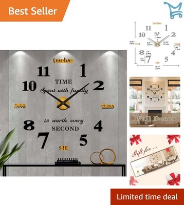 Large Modern Wall Clock Aluminum Metal Black Gold Silent Decor Indoor - Image 1 of 4