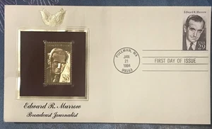 USA 🇺🇸 FDC 1994 Edward R. Morrow Journalist Stamp FDC and 22kt Gold - Picture 1 of 6