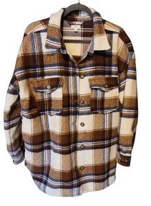 Dip Button Up Heavy Fleece kariert braun/creme Hemd Jacke Large Damen - Bild 1 von 8