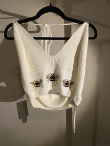 Romwe Fairycore Embroidered Bumble Bee Halter Knit Top - Picture 1 of 6