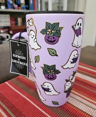 TELAS Y CALDEROS Fantasma Leyendo un Libro Halloween Tema Cerámica Taza de Viaje Nueva con Etiquetas Foto 1 de 4