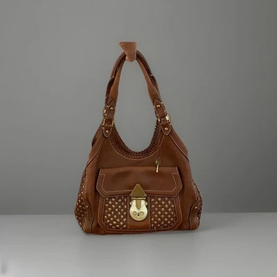 Cole Haan Woven Hobo Handbag Satchel Brown Leather Shoulder Bag Purse  - Image 1 of 4