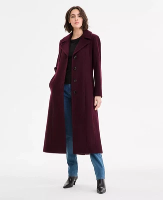 Nuevo con etiquetas Abrigo largo de lana Anne Klein mezcla de cachemir Merlot 0 Foto 1 de 4