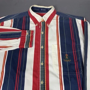 Vintage Chaps Ralph Lauren Men’s Striped Button Down Size Large, Red Blue Green - Picture 1 of 9