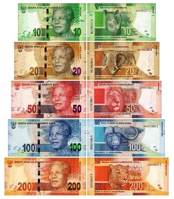 South Africa 10-200 Rand 5 Pieces Set, 2013-2016, P-138b-142b, UNC - Image 1 of 4
