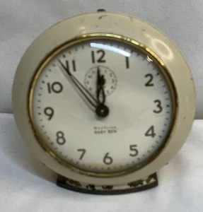 Westlock 61V 5A Vintage White Baby Ben Analog Alarm Clock Keeps Time Alarm Works - Picture 1 of 12