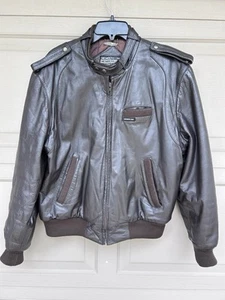 Members Only Vintage Brown Iconic Leather Jacket Mens Size 42 Rare 80's Epaulets - Picture 1 of 9