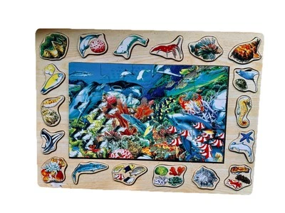 🪸 Wooden Great Barrier Reef Puzzle - VINTAGE- Educational- Wood Montessori Toy - Image 1 of 4